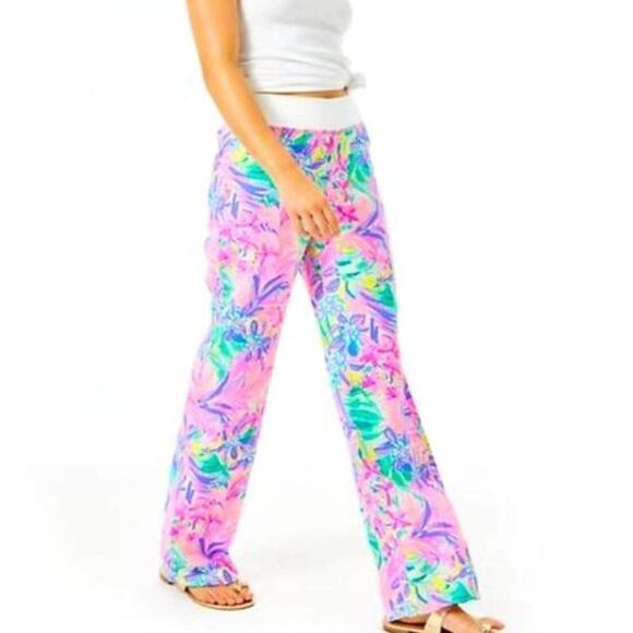 Lilly Pulitzer Beach Palazzo Wide Leg Pull-On Linen Pants It Was All A Dream XS - Picture 1 of 13